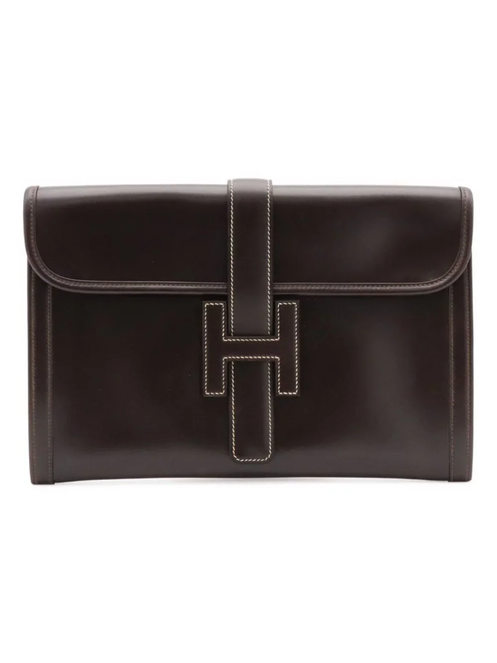Hermes Jije PM Clutch Business Leather Dark Brown